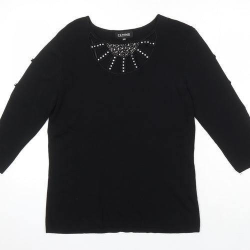 Femme Womens Black Trivinyl Tunic T-Shirt Size 14 Boat Neck