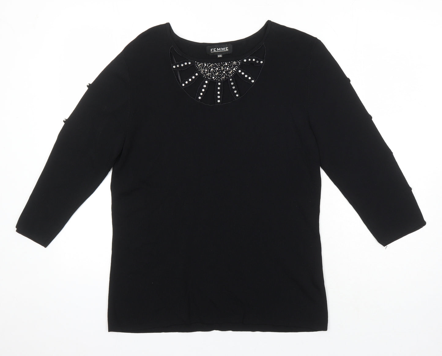 Femme Womens Black Trivinyl Tunic T-Shirt Size 14 Boat Neck