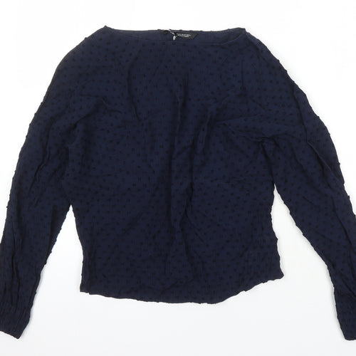 Zara Womens Blue Viscose Tunic Blouse Size XL Boat Neck