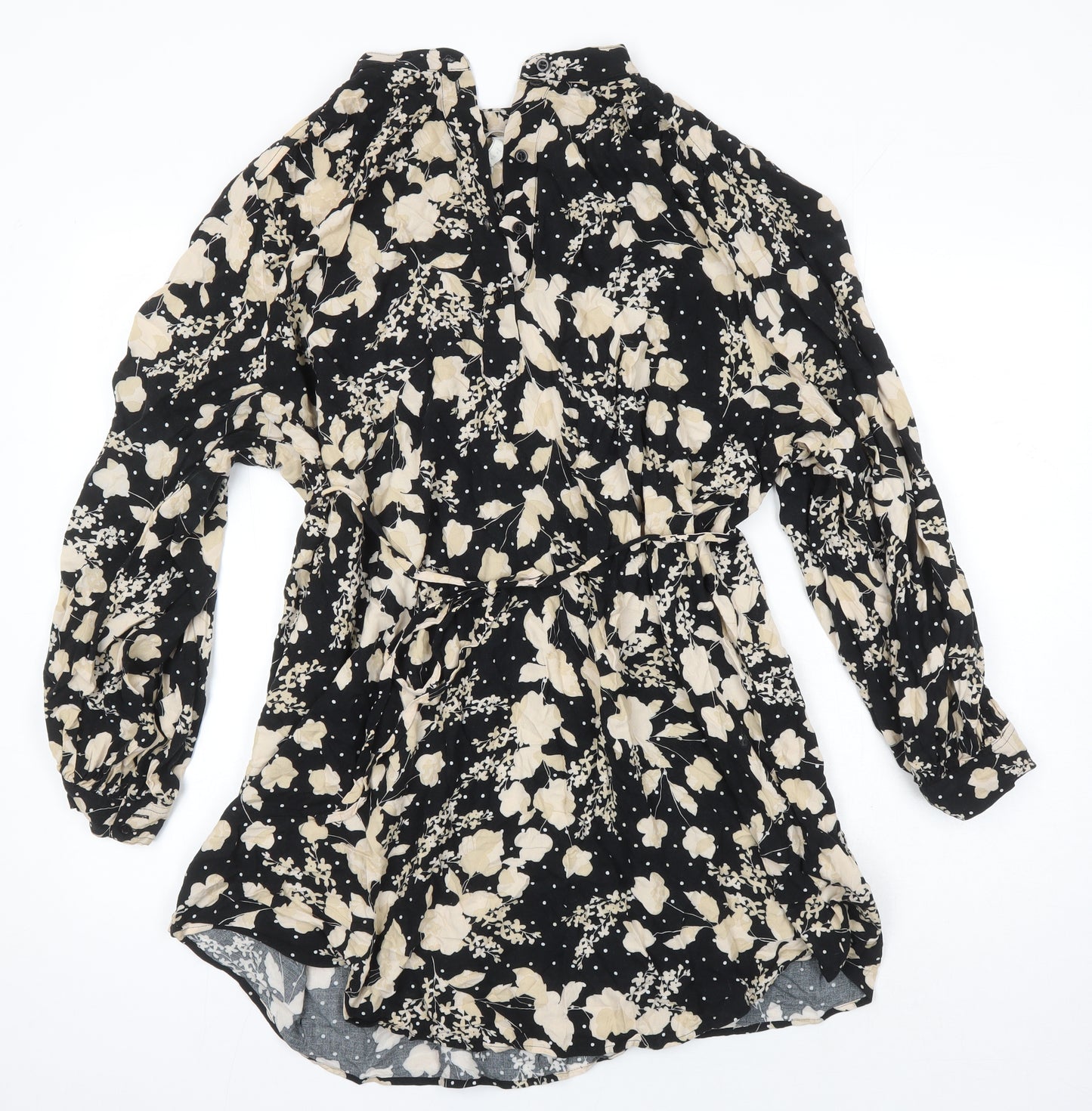 H&M Womens Multicoloured Floral Viscose Tunic Blouse Size M Round Neck