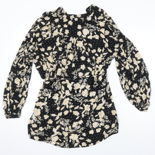H&M Womens Multicoloured Floral Viscose Tunic Blouse Size M Round Neck