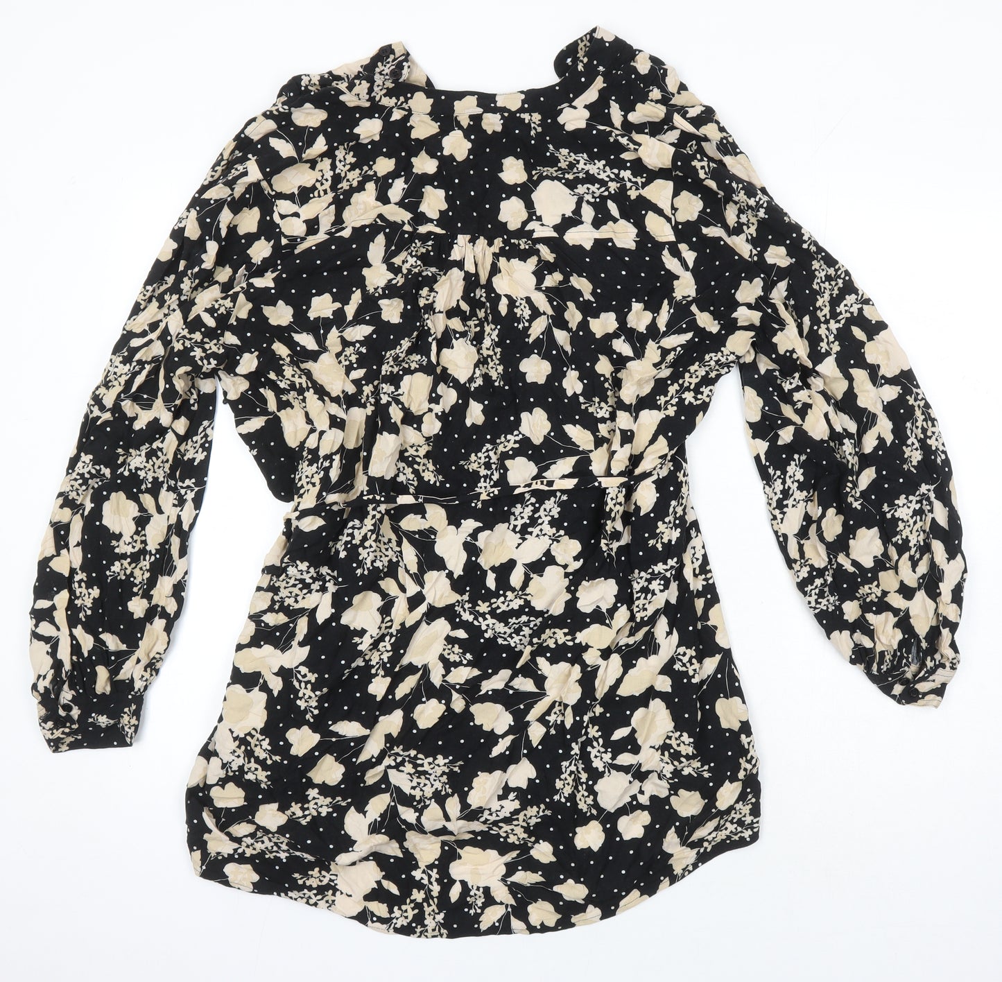 H&M Womens Multicoloured Floral Viscose Tunic Blouse Size M Round Neck