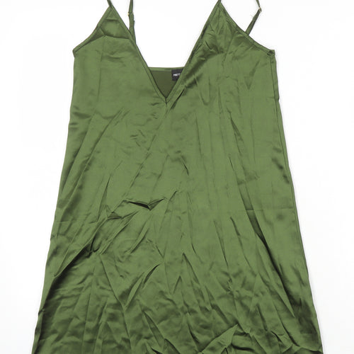 PRETTYLITTLETHING Womens Green Polyester Slip Dress Size 4 V-Neck