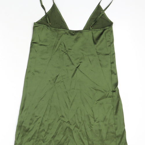 PRETTYLITTLETHING Womens Green Polyester Slip Dress Size 4 V-Neck