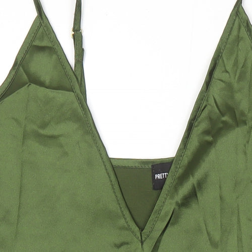 PRETTYLITTLETHING Womens Green Polyester Slip Dress Size 4 V-Neck