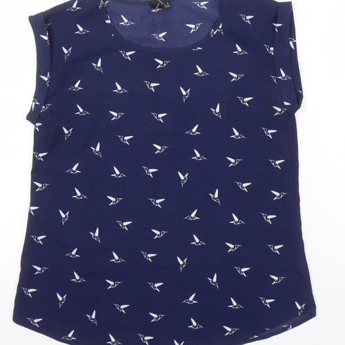Izabel London Womens Blue Geometric Polyester Tunic Blouse Size 10 Scoop Neck - Birds