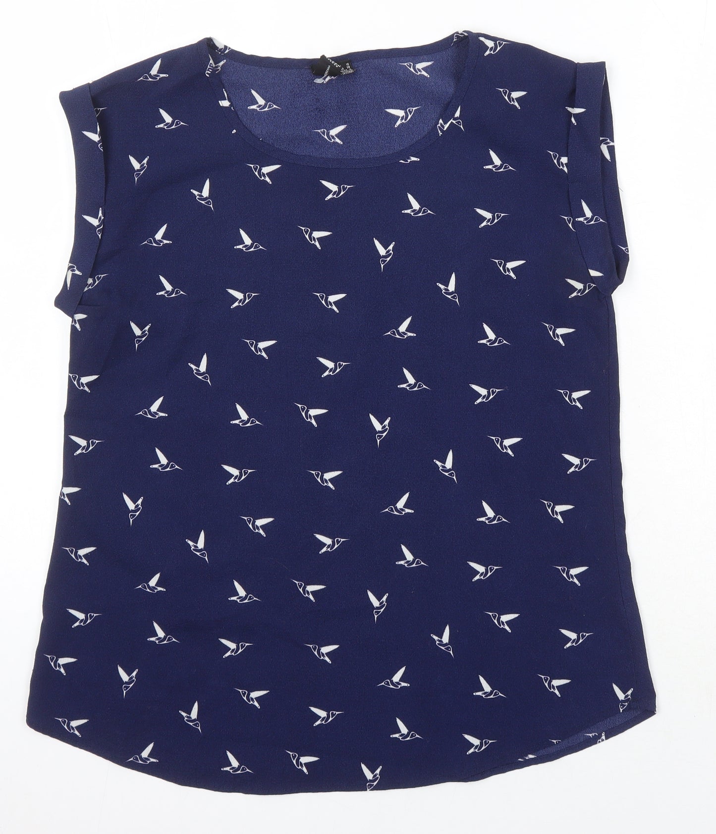Izabel London Womens Blue Geometric Polyester Tunic Blouse Size 10 Scoop Neck - Birds