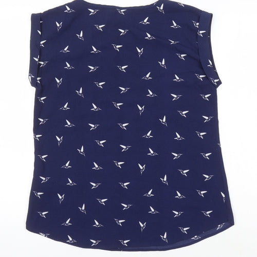 Izabel London Womens Blue Geometric Polyester Tunic Blouse Size 10 Scoop Neck - Birds