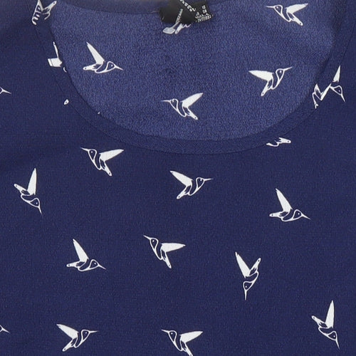 Izabel London Womens Blue Geometric Polyester Tunic Blouse Size 10 Scoop Neck - Birds
