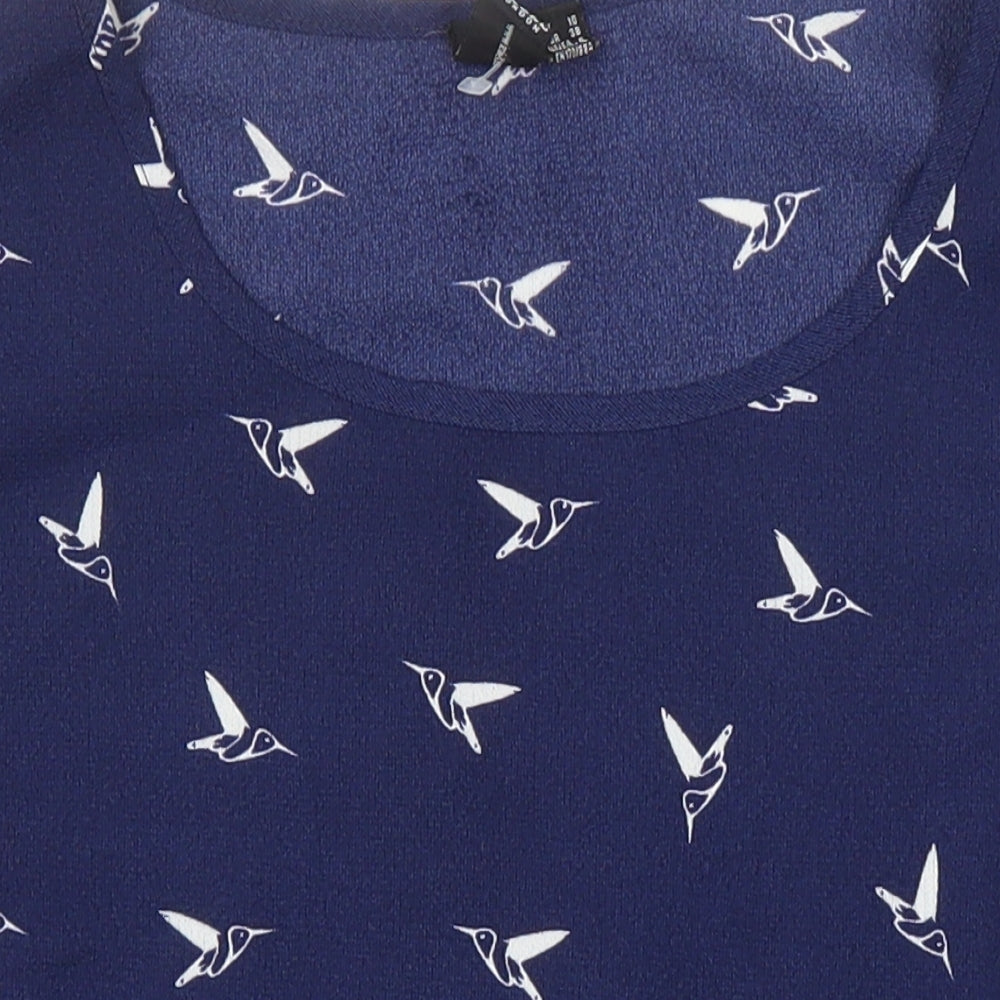 Izabel London Womens Blue Geometric Polyester Tunic Blouse Size 10 Scoop Neck - Birds