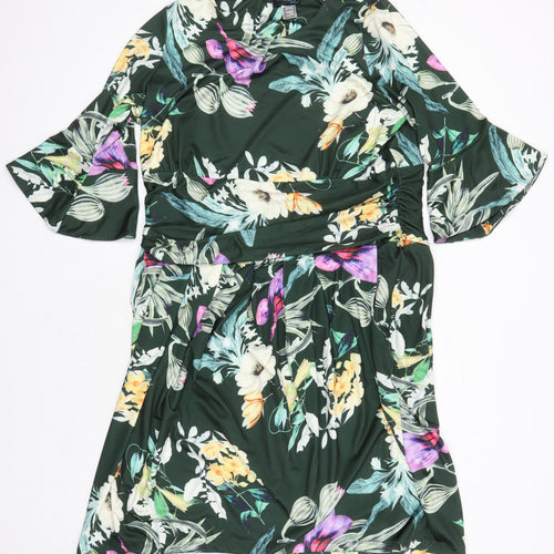 Creation Womens Ivory Floral Polyester A-Line Size 12 Round Neck