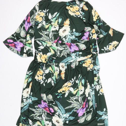 Creation Womens Ivory Floral Polyester A-Line Size 12 Round Neck