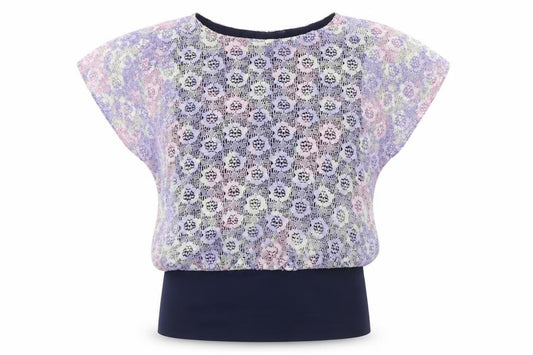 Front view of Emma Jay women’s multicoloured polyester tunic blouse, size UK 12, boat neck