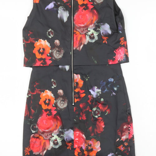 Warehouse Womens Multicoloured Floral Cotton Mini Size 8 Scoop Neck