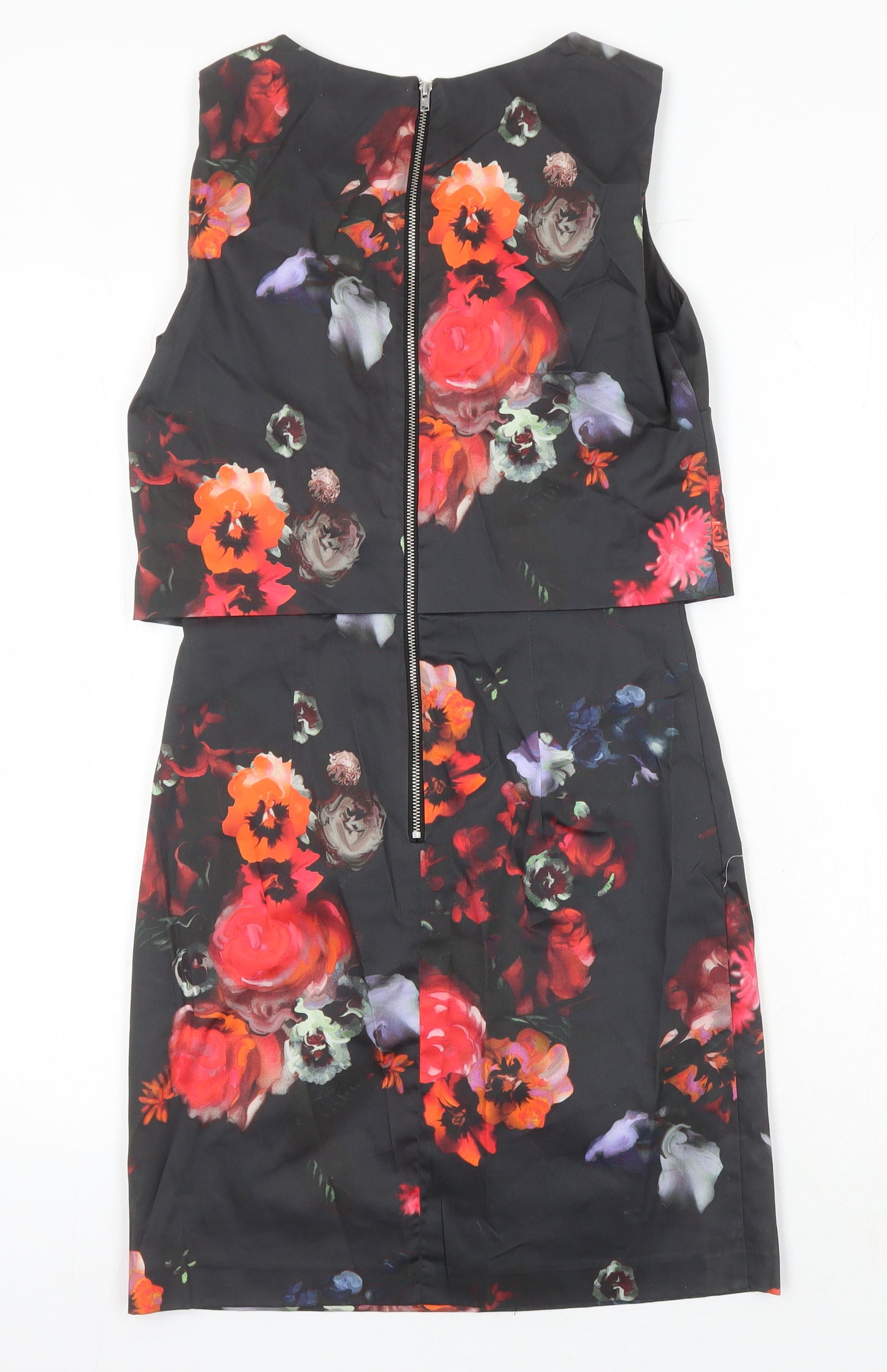 Warehouse Womens Multicoloured Floral Cotton Mini Size 8 Scoop Neck