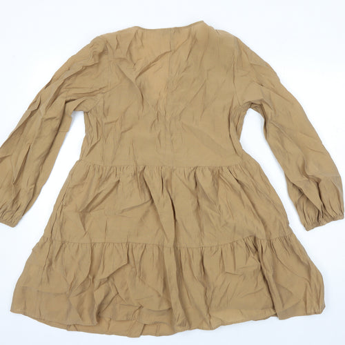 Zara Womens Brown Lyocell A-Line Size S V-Neck