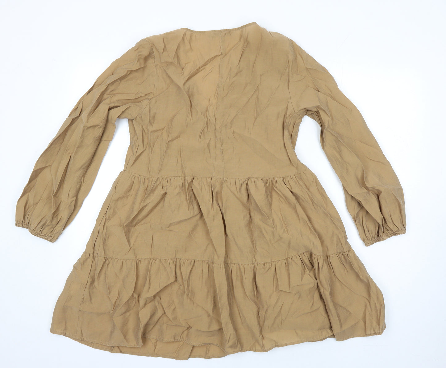 Zara Womens Brown Lyocell A-Line Size S V-Neck