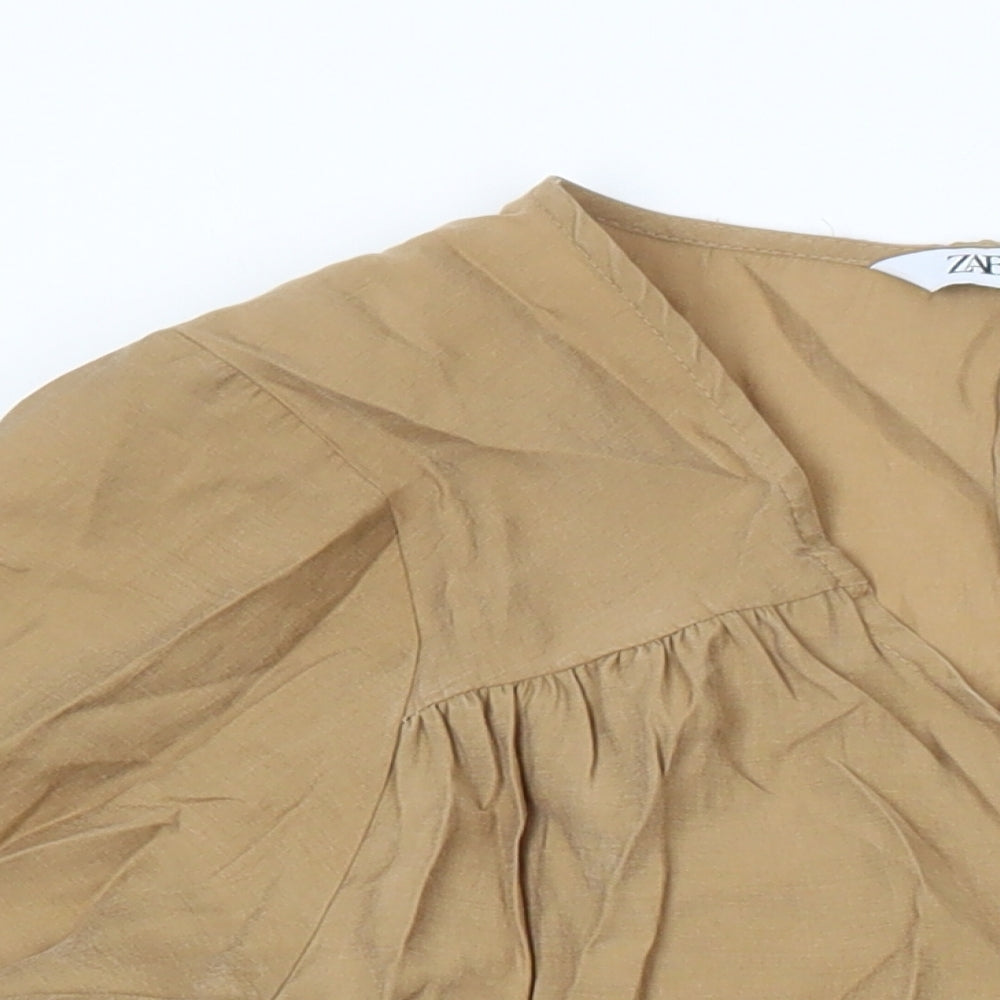 Zara Womens Brown Lyocell A-Line Size S V-Neck