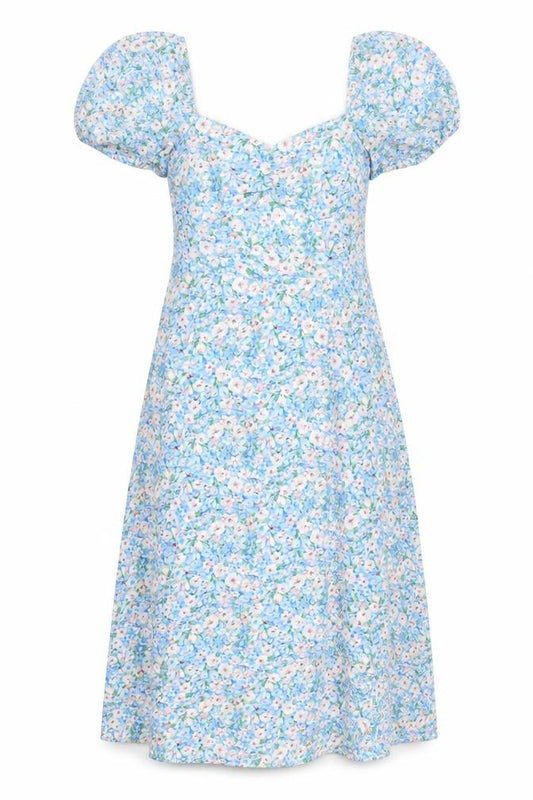 Front view of Quiz women’s multicoloured floral polyester a-line, size UK 12, sweetheart