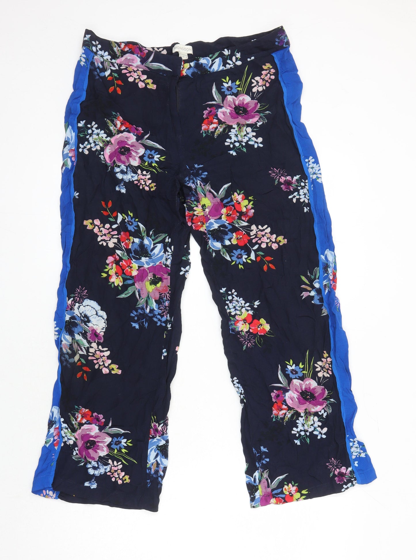 Monsoon Womens Multicoloured Floral Viscose Trousers Size 12 L25 in Regular Zip