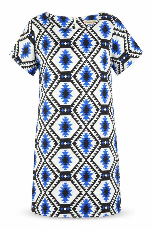Front view of Cameo Rose women’s multicoloured geometric polyester shift, size UK 8, boat neck
