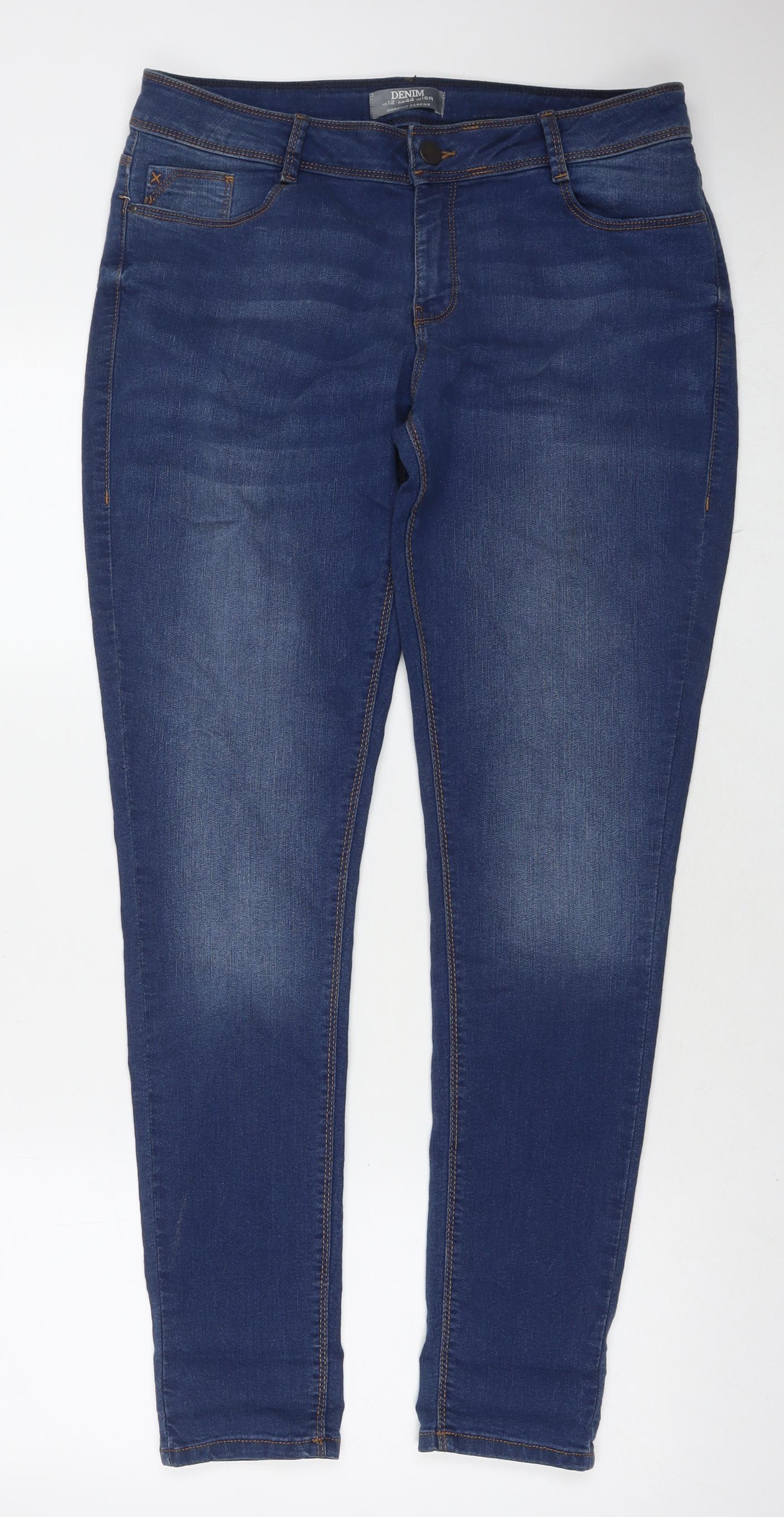 Dorothy Perkins Womens Blue Cotton Straight Jeans Size 16 L31 in Regular Zip