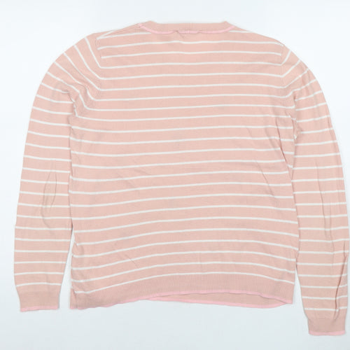 Oasis Womens Pink Round Neck Striped Cotton Pullover Jumper Size M - Hearts