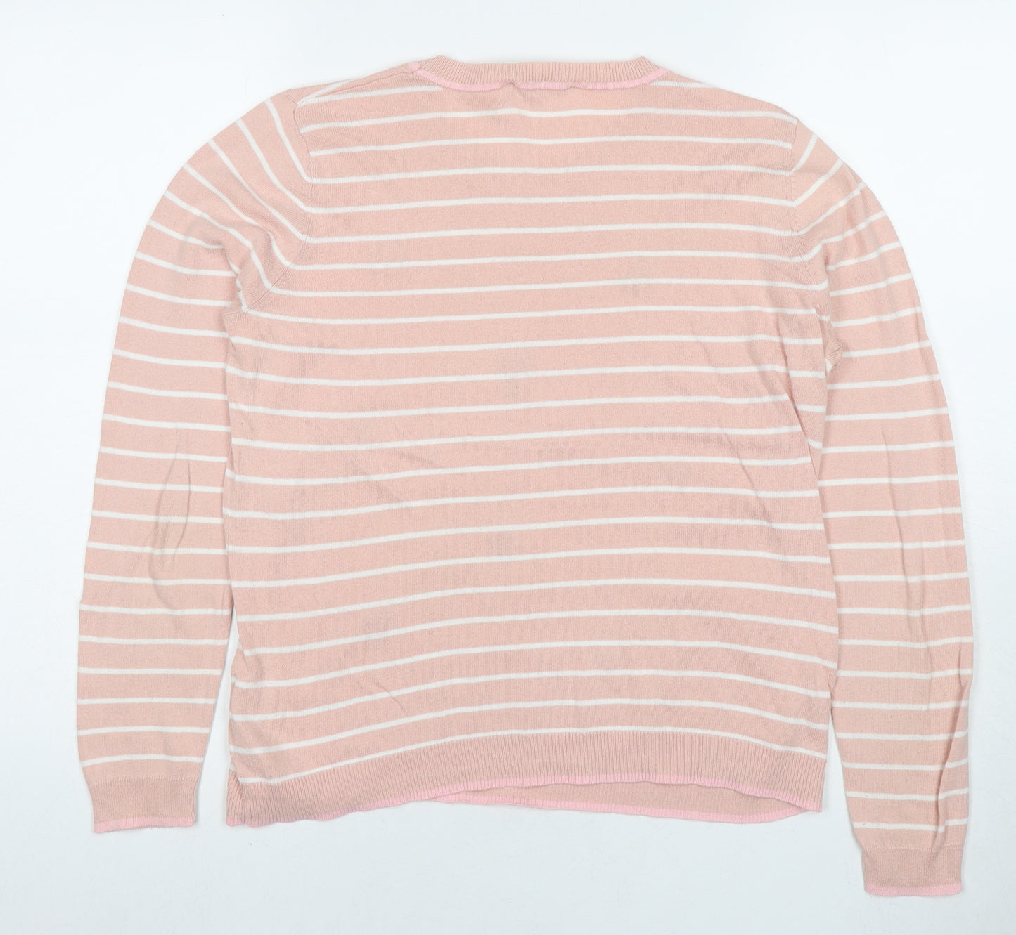 Oasis Womens Pink Round Neck Striped Cotton Pullover Jumper Size M - Hearts