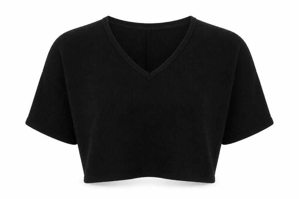 Front view of New Look women’s black v-neck viscose jumper, size M