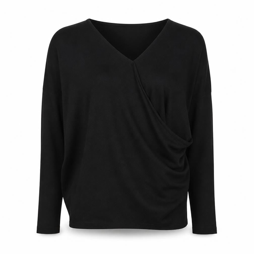 Front view of Dorothy Perkins women’s black v-neck polyester jumper, size UK 12