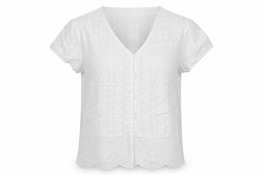 Front view of Roman women’s white polyester basic button-up, size UK 12, v-neck