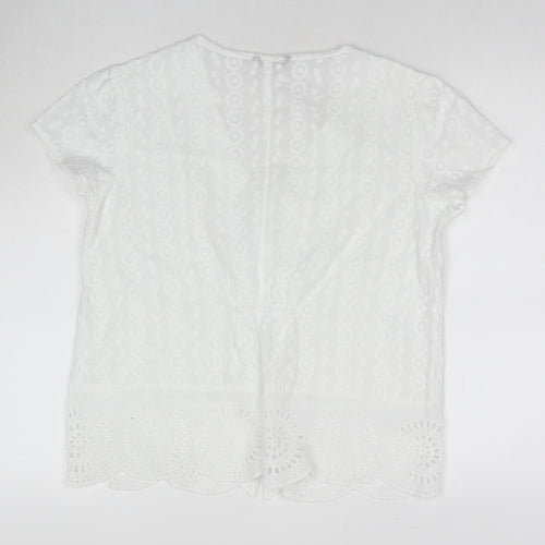 Roman Womens White Polyester Basic Button-Up Size 12 V-Neck