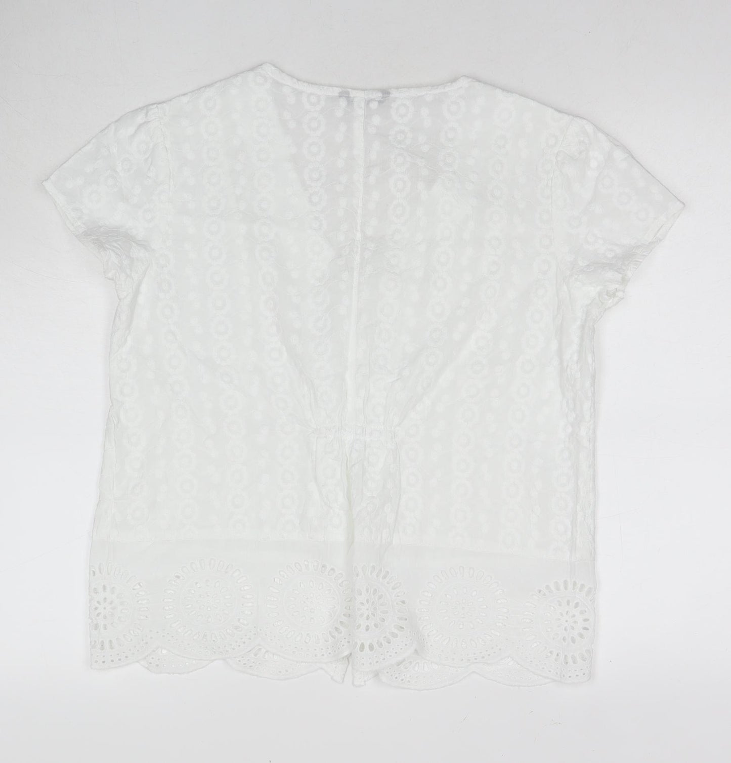 Roman Womens White Polyester Basic Button-Up Size 12 V-Neck
