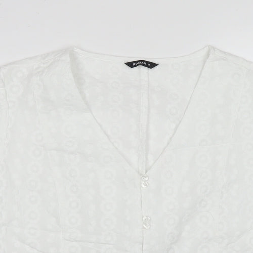 Roman Womens White Polyester Basic Button-Up Size 12 V-Neck