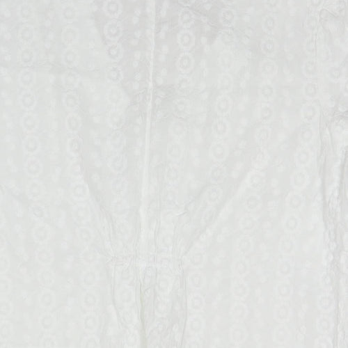 Roman Womens White Polyester Basic Button-Up Size 12 V-Neck