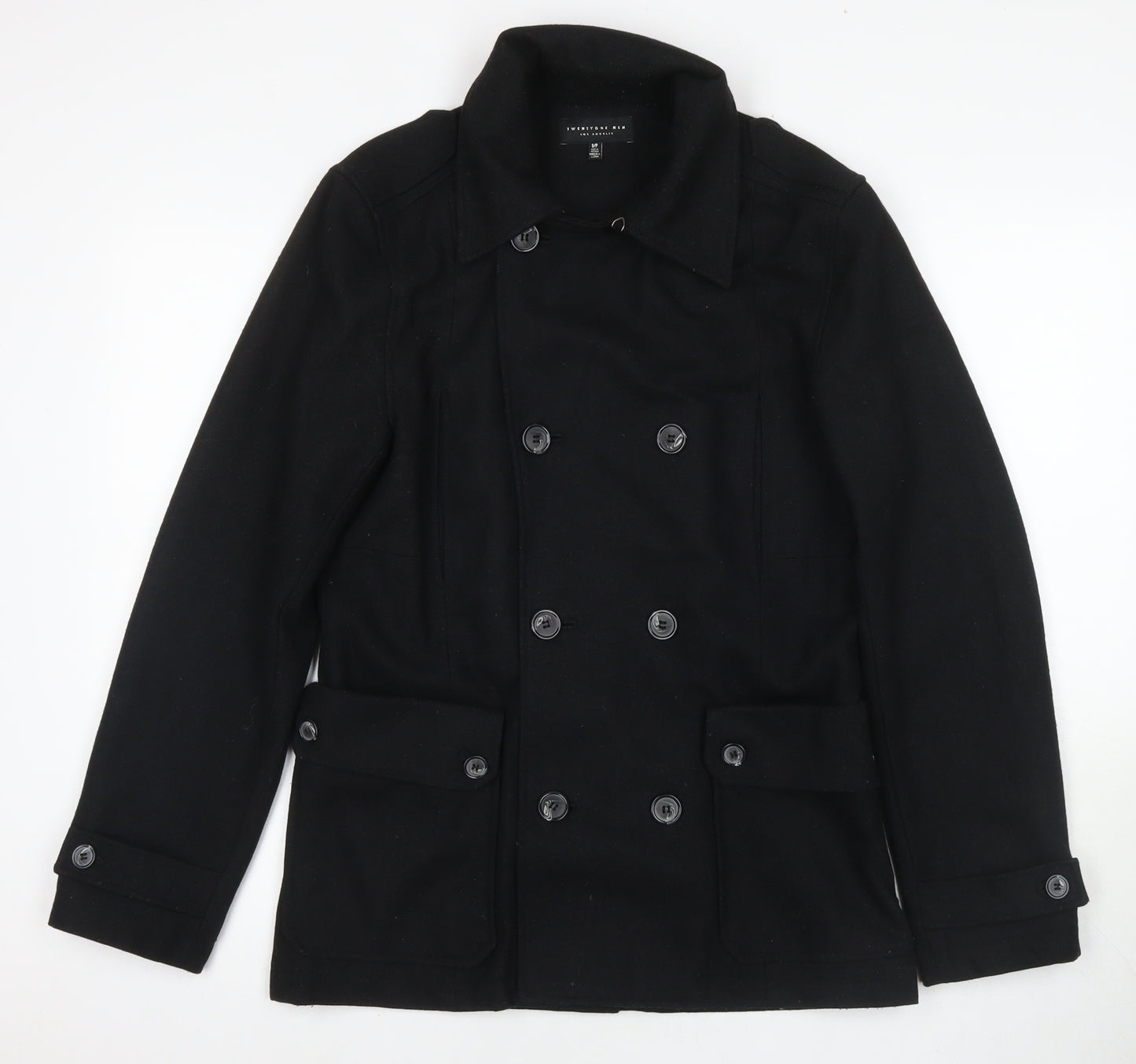 Twenty One Mens Black Overcoat Coat Size S Button