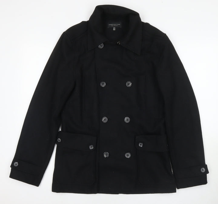 Twenty One Mens Black Overcoat Coat Size S Button