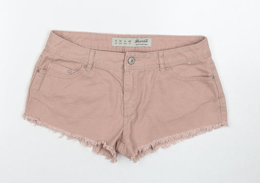 Denim & Co. Womens Beige Cotton Hot Pants Shorts Size 8 L3 in Regular Zip