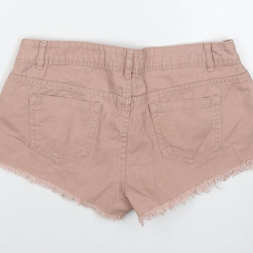 Denim & Co. Womens Beige Cotton Hot Pants Shorts Size 8 L3 in Regular Zip