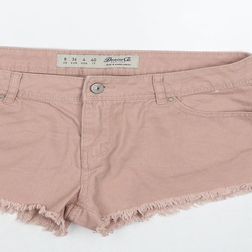 Denim & Co. Womens Beige Cotton Hot Pants Shorts Size 8 L3 in Regular Zip