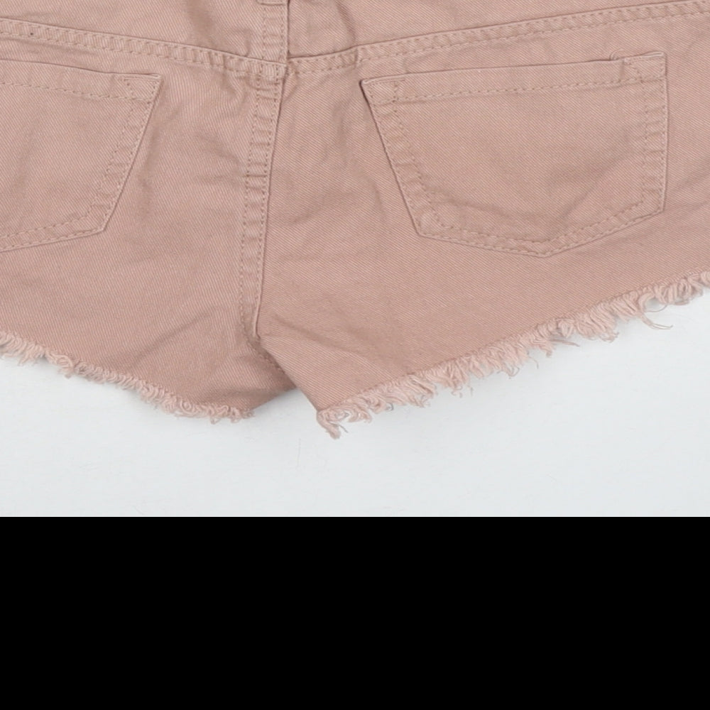 Denim & Co. Womens Beige Cotton Hot Pants Shorts Size 8 L3 in Regular Zip