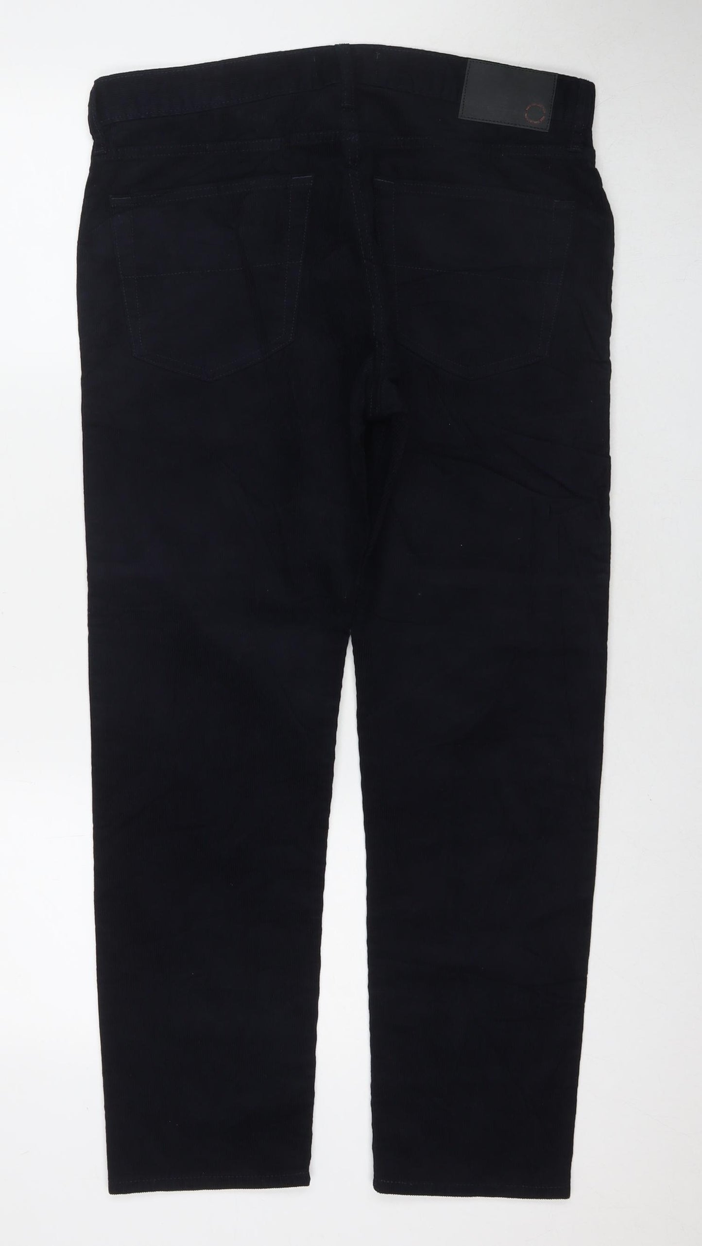 Marks and Spencer Mens Blue Cotton Trousers Size 34 in L29 in Regular Zip