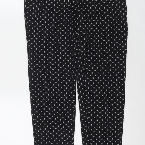 H&M Womens Black Geometric Polyester Trousers Size 8 L28 in Regular Zip