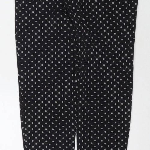 H&M Womens Black Geometric Polyester Trousers Size 8 L28 in Regular Zip