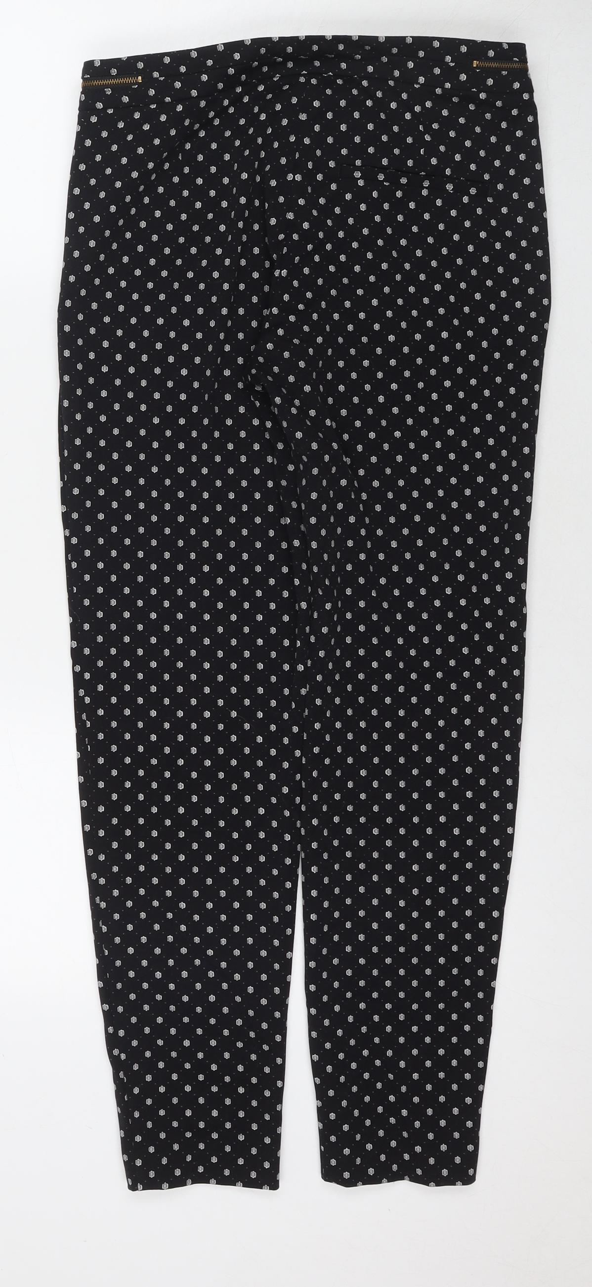 H&M Womens Black Geometric Polyester Trousers Size 8 L28 in Regular Zip