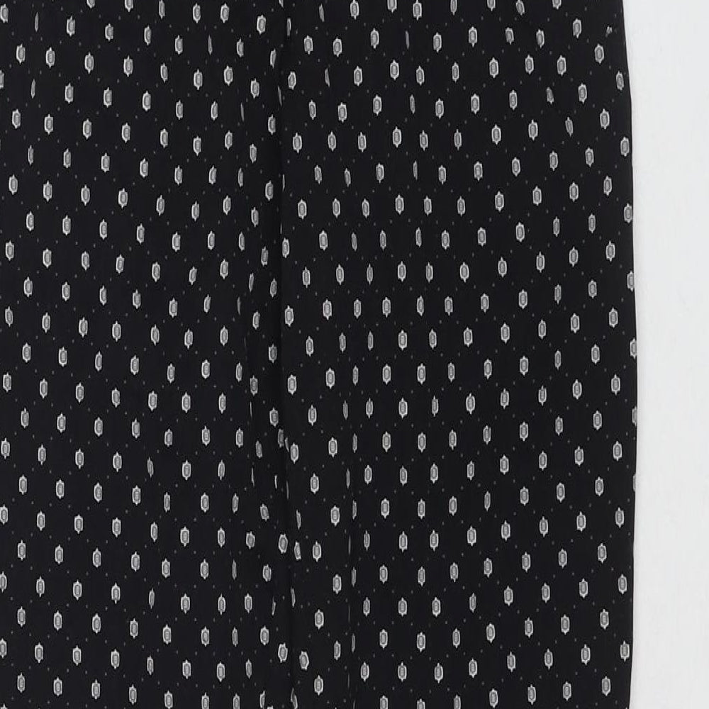 H&M Womens Black Geometric Polyester Trousers Size 8 L28 in Regular Zip