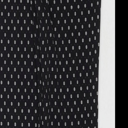 H&M Womens Black Geometric Polyester Trousers Size 8 L28 in Regular Zip