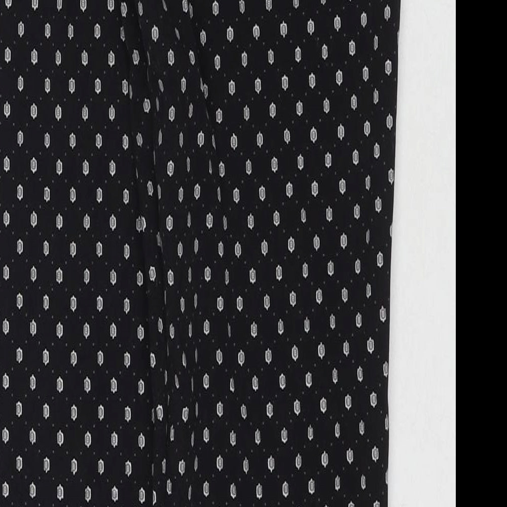 H&M Womens Black Geometric Polyester Trousers Size 8 L28 in Regular Zip