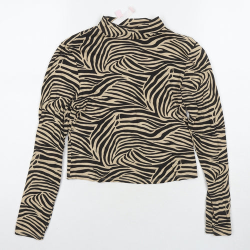 Miss Selfridge Womens Beige Animal Print Viscose Basic T-Shirt Size 10 Round Neck - Tiger Print