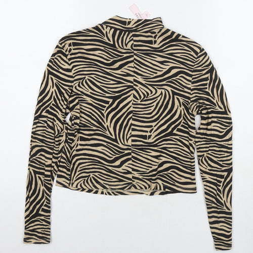 Miss Selfridge Womens Beige Animal Print Viscose Basic T-Shirt Size 10 Round Neck - Tiger Print